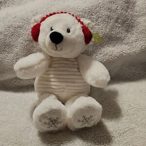 Spark Create Imagine White teddy bear with earmuffs rattle snowflake plush NWT